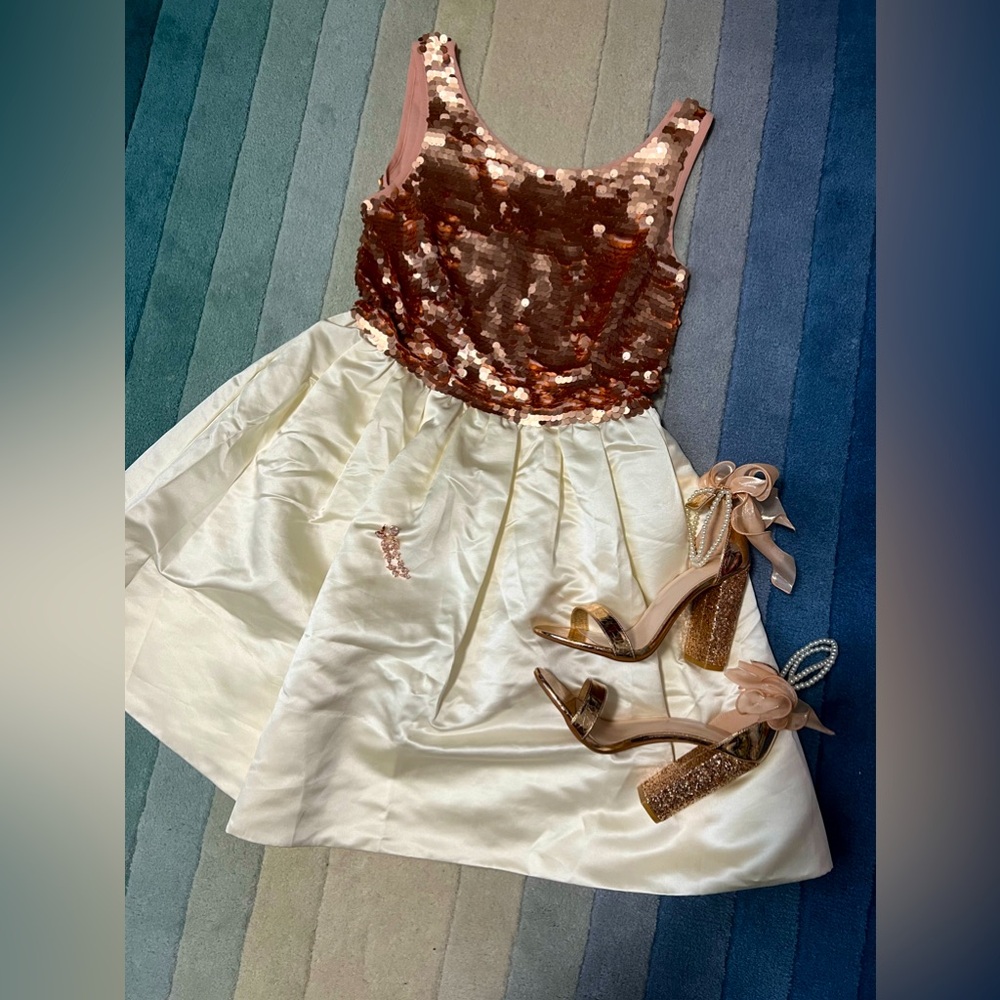 Anthropologie Paper Crown Addie Sequin Rose Gold Dress Medium